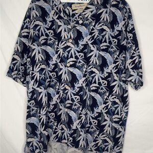 Tommy Bahama Blue Casual Button Down Shirt with Palm Tree Pattern